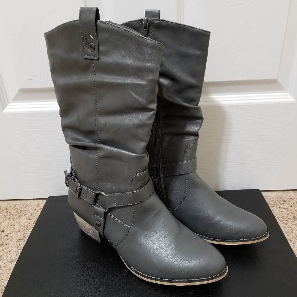 DailyShoes, Mid-Calf Western Boot, Women's Size 12, Gray